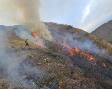 Bomberos combaten incendio forestal entre vegetación seca en Yuracruz, Ibarra