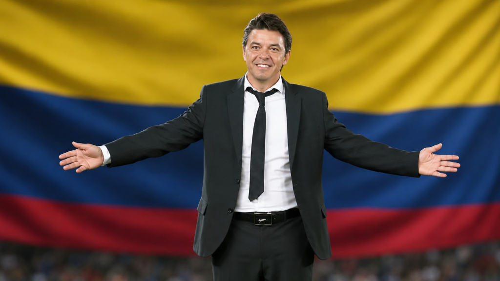 Marcelo Gallardo, nuevo director técnico de Ecuador, frente a la bandera ecuatoriana