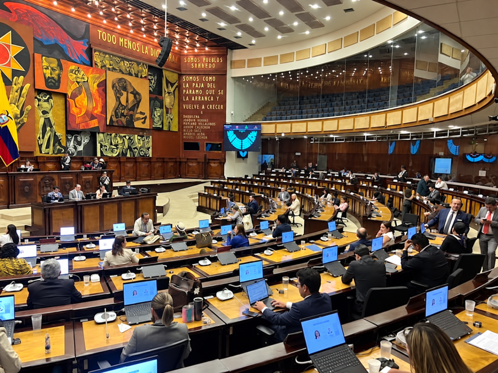 Hemiciclo de la Asamblea Nacional del Ecuador durante una sesión plenaria.
